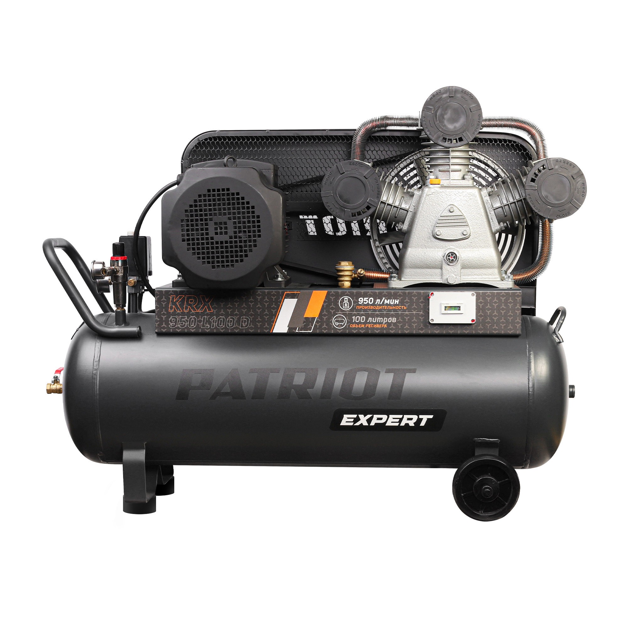 Компрессор PATRIOT KRX 950 L100 D [545302350] { поршневой, ременной, масляный, 950 л/мин, 100 л, 10 бар, 5.5 кВт, 400 В }