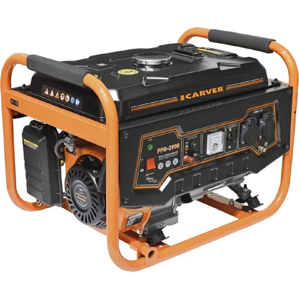 Генератор CARVER PPG- 3900 бензин [01.020.00007] { (LT-170F, 2,8/3,0кВт, 220В, бак 15л, обмотка медь)(16шт/пал) }
