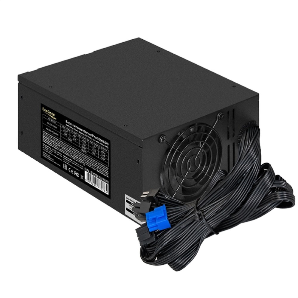 Exegate EX292192RUS Серверный БП 1000W ExeGate ServerPRO-1000ADS (ATX, APFC, КПД 82% (80 PLUS), 2x8cm fans, 24pin, 2x(4+4)pin, 2xPCIe, 10xSATA, 5xIDE, black)