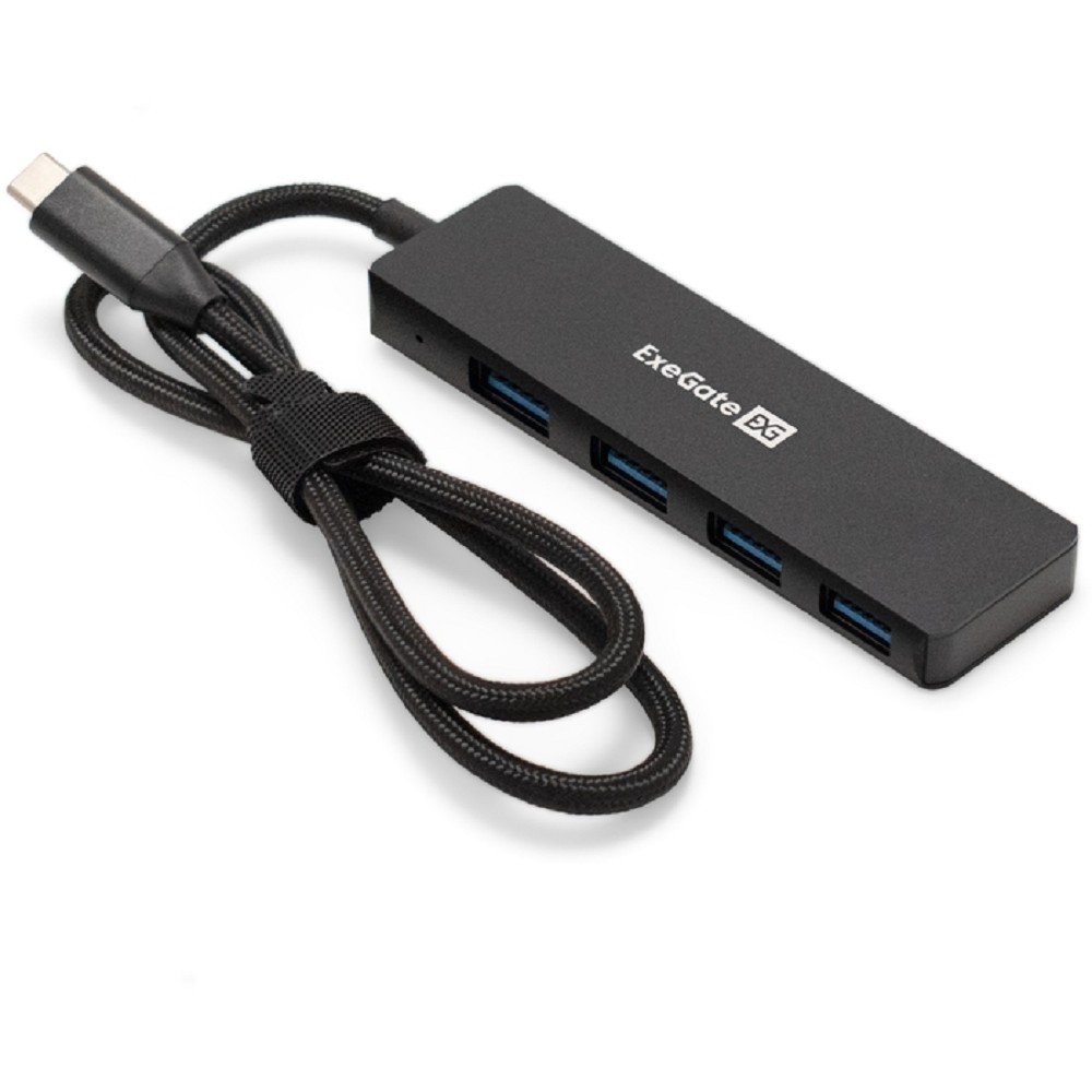 Exegate EX297631RUS USB-Хаб (концентратор) 4-в-1 ExeGate DUB-4C/3 (кабель-адаптер USB Type C --> 4xUSB3.0, Plug&amp;Play, черный)