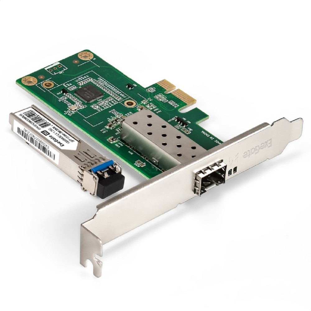 Exegate EX298936RUS Комплект: Сетевой адаптер SFP ExeGate EXE-i210-F1 + Трансивер Single-Mode до 20км EXT-1G-SM1310-LC2-20KM (EX296228RUS: PCI-E x1 v2.0, порты 1x SFP (10/100/1000Mb/s), Gigabit Server