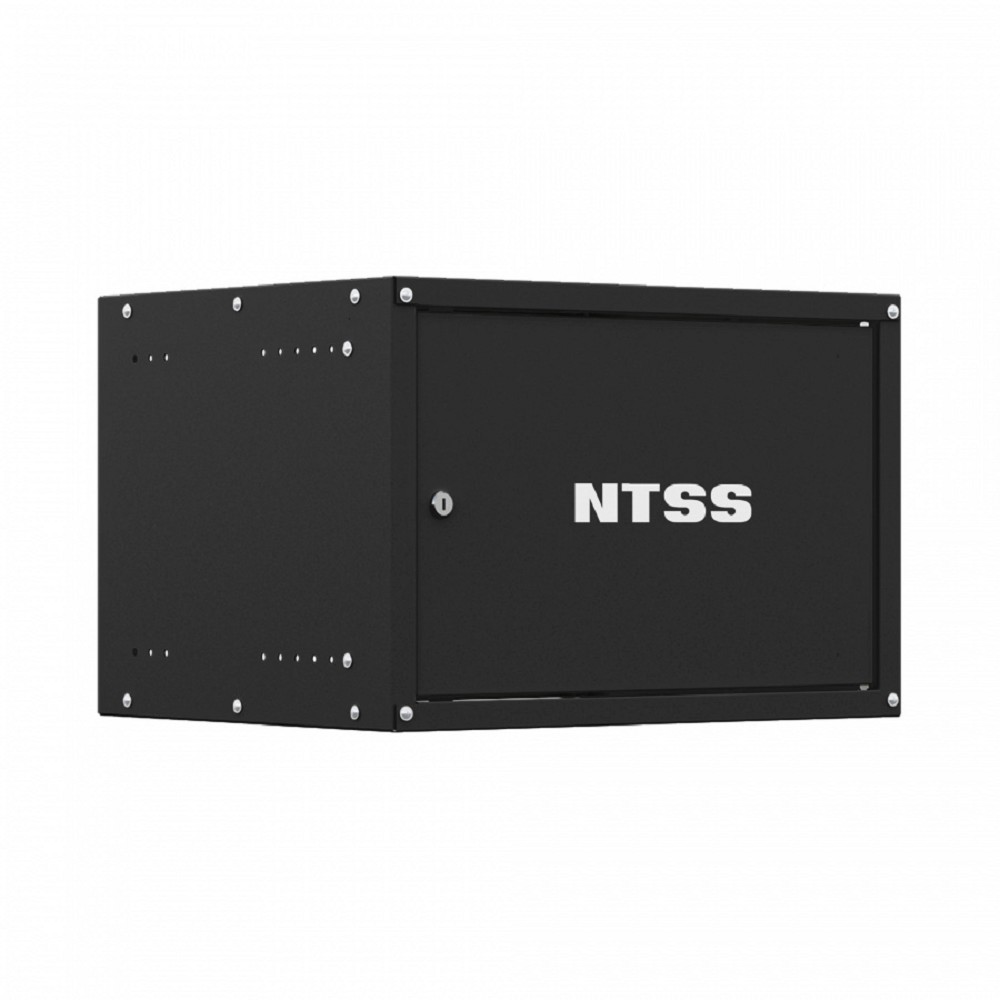 NTSS Шкаф настенный телекоммуникационный NTSS LIME 6U 550х600х370мм, 2 профиля 19, дверь сплошная металл, боковые стенки несъемные, разобранный, черный RAL 9005 NTSS-WL6U5560FD-BL