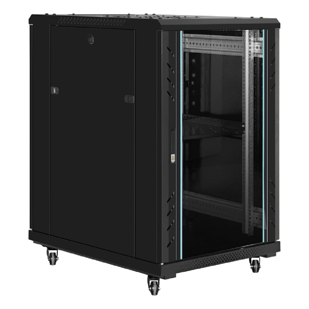 Exegate EX300402RUS Шкаф телекоммуникационный 19" напольный 18U ExeGate EC-FS-18U.600.800.G.BLACK (19”, 18U, 600x800x987mm (ШхГхВ), передняя дверь закаленное стекло, задняя перфорированная дверь, съем