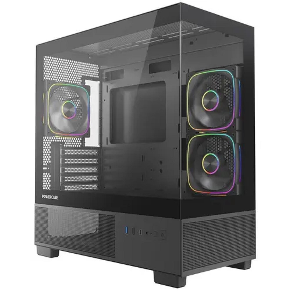 Powercase Корпус Vision Micro S3B, Tempered Glass, Type-C, 3x 120mm ARGB PWM Fan, чёрный, mATX  (CVMMSB-A3)