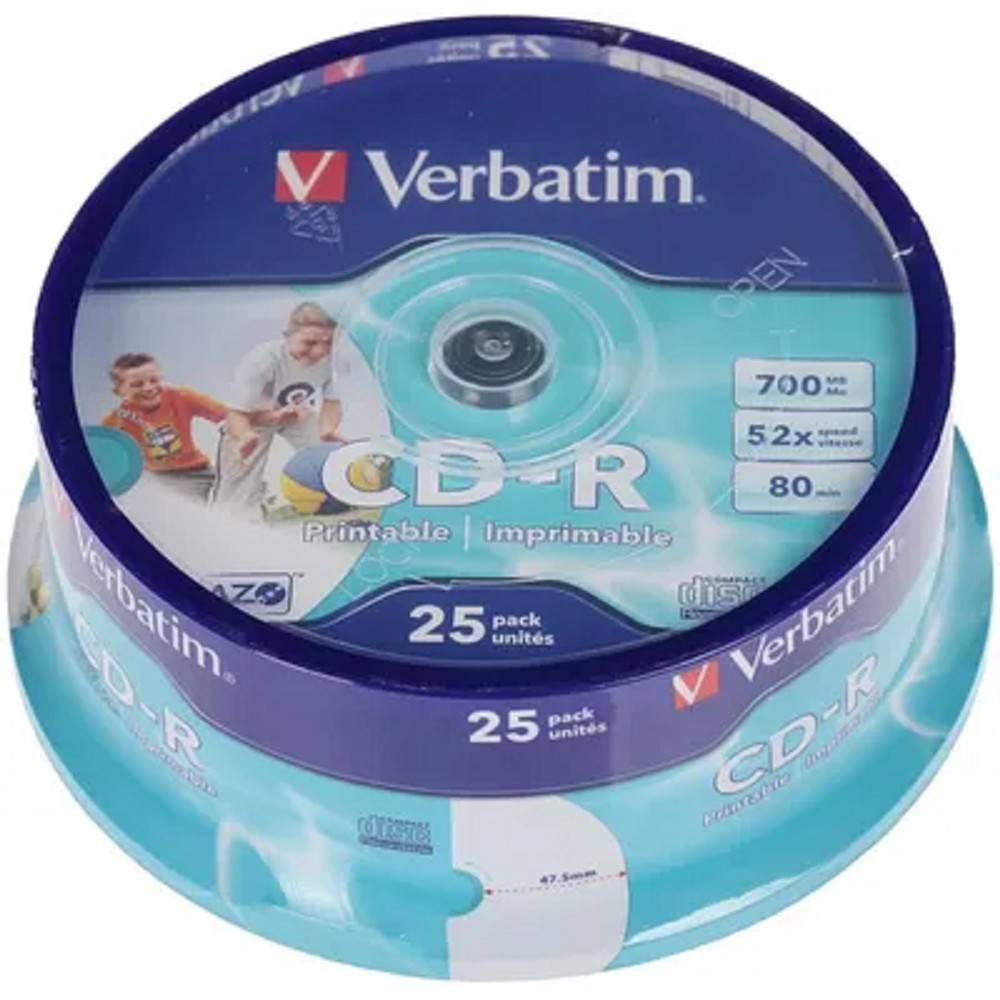 Verbatim Диски CD-R 25 шт. Printable InkJet, 52-x 700Mb, Cake Box (43439)