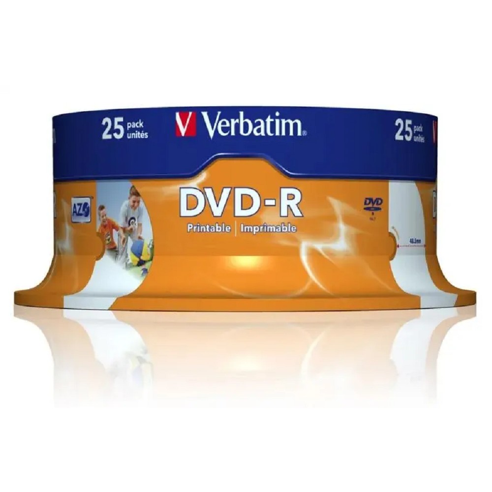 Verbatim Диск DVD-R 4,7Gb 16x Cake Box Printable (25шт) (43538)