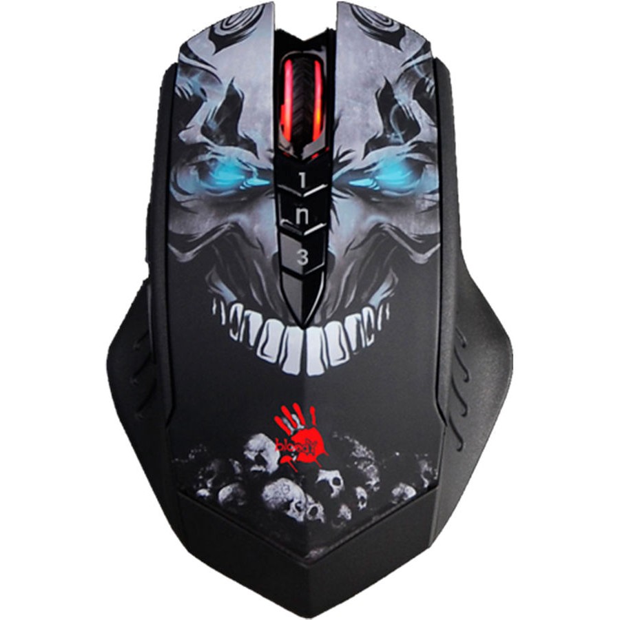 Мышь A4TECH Bloody R80 Plus Skull, игровая, оптическая, беспроводная, USB, черный и рисунок [r80 plus (skull)]
