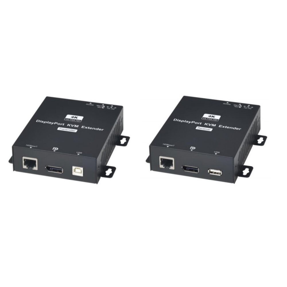 DP02U Комплект (передатчик + приёмник) для передачи DisplayPort + USB + RS232 по одному кабелю витой пары CAT5e(HDBaseT) до 150м(1080p x 60Гц(8бит), CAT6 до 100м