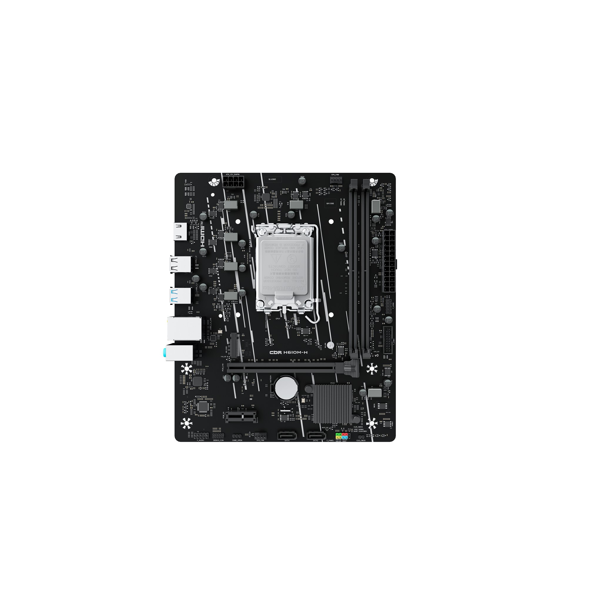 Материнская плата CBR H610M-H (Chipset H610,Socket 1700, 2*DDR4, HDMI,  1*PCIEx16,1*PCIEx1,1*M.2 NVME,2*SATA3,4*USB 3.0+6*USB 2.0,LAN 1Gb) OEM