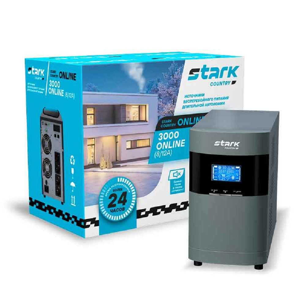 ИБП STARK SC 3000 Online 12A 3000 ВА/2700 Вт БЕЗ АКБ {Online, На пол, 110-300В, 4хЕВРО, Smart-slot, USB/RS232/ EPO, БЕЗ АКБ - внеш 6x 4,5-240Ач} {00-00015713}