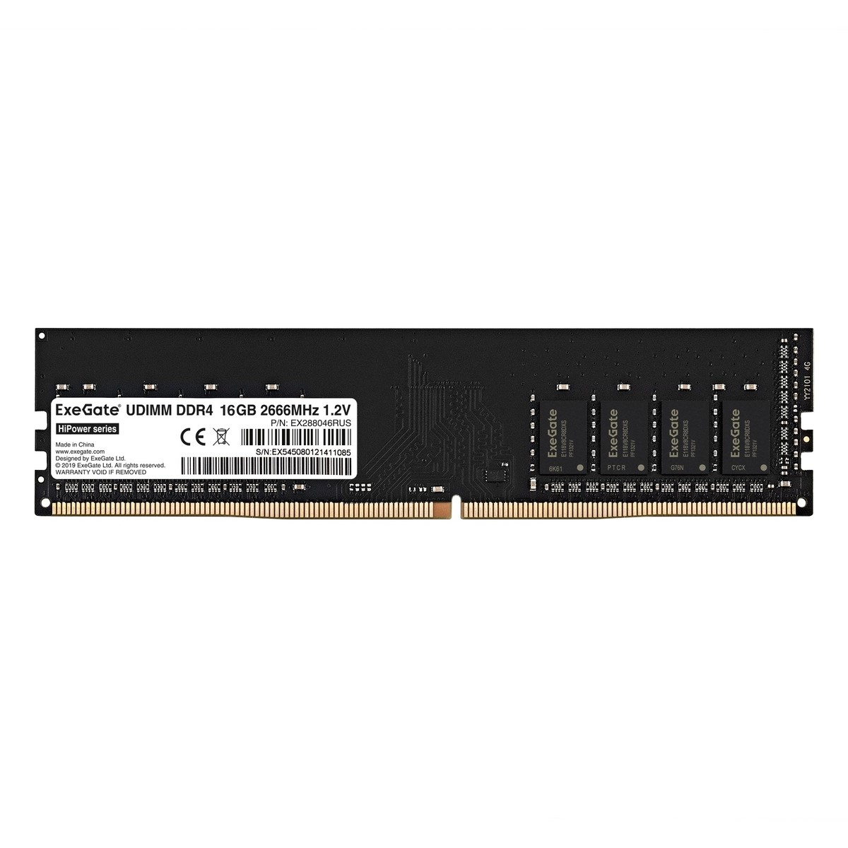 Exegate EX288046RUS Модуль памяти ExeGate HiPower DIMM DDR4 16GB <PC4-21300> 2666MHz