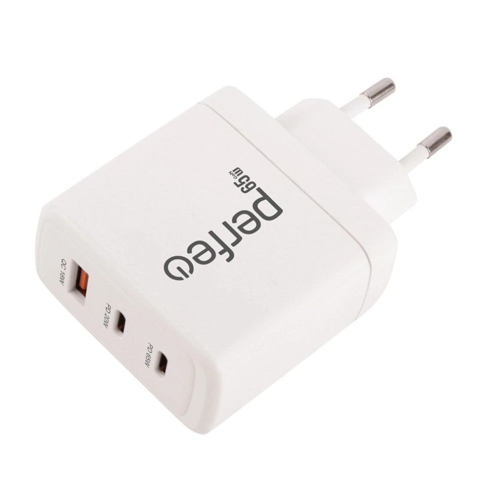 PERFEO Сетевое зарядное устройство с тремя разъемами USB-A+2xTYPE-C, GaN, 65W, белый (I4664)