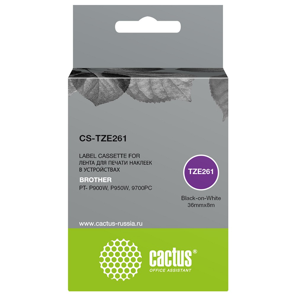 Картридж ленточный Cactus CS-TZE261 TZe-261 черный для Brother PT- P900W, P950W, 9700PC