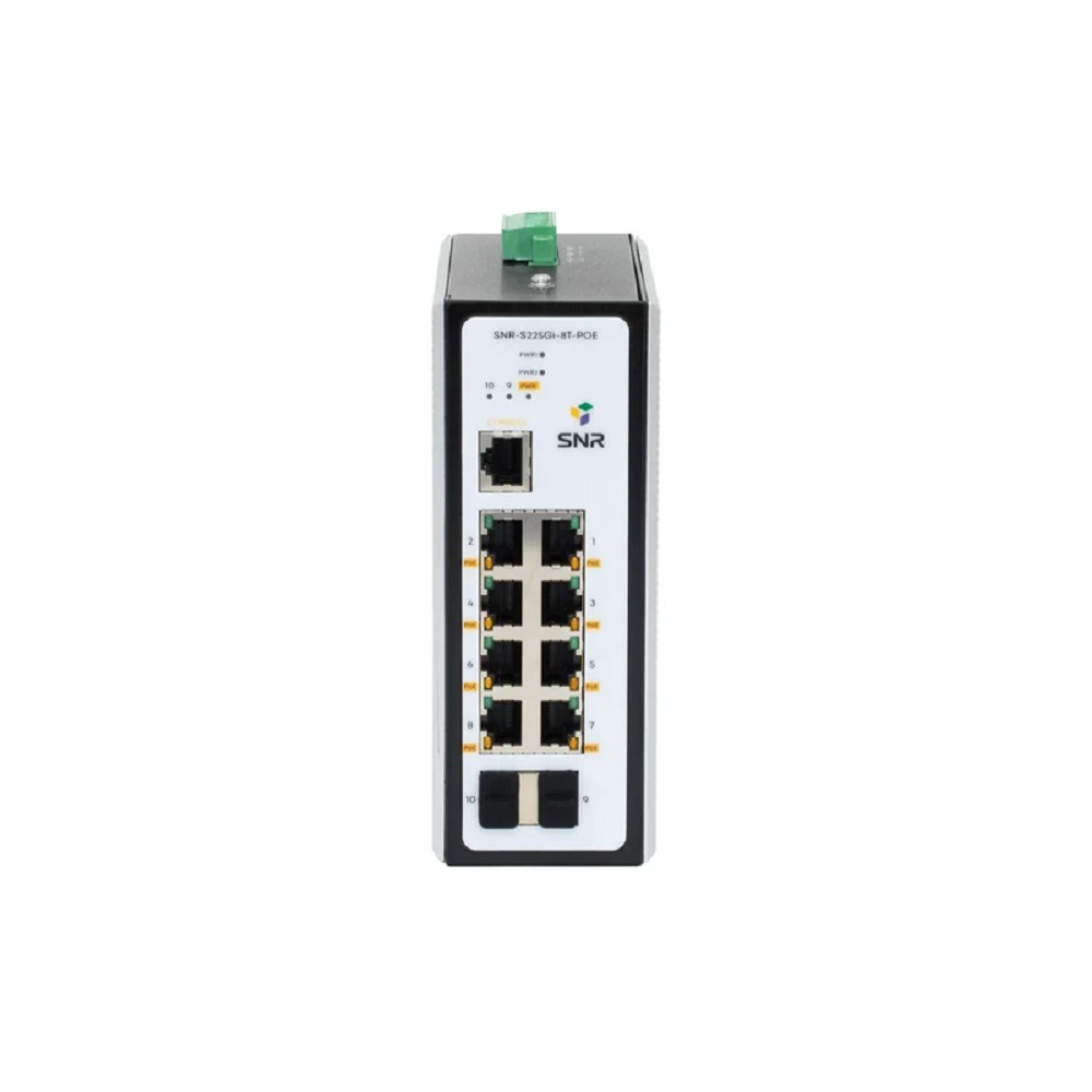 SNR SNR-S225Gi-8T-POE Управляемый промышленный PoE коммутатор уровня 2, 8 портов 10/100/1000Base-T, 2 порта 100/1000Base-X (SFP), бюджет PoE 240 Вт, два входа питания RPS 50-57V DC