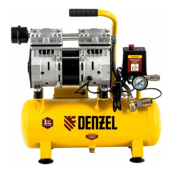 Denzel Компрессор DLS650/10 безмаслянный малошумный 650 Вт, 120 л/мин,ресивер 10 л [58021]