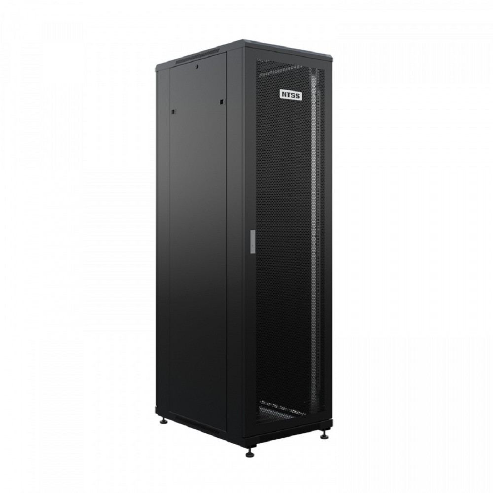 NTSS Шкаф напольный универсальный серверный NTSS R 32U 600х800мм, 4 профиля 19, двери перфорированная и сплошная металл, боковые стенки съемные, регулируемые опоры, разобранный, черный RAL 9005 NTSS-R