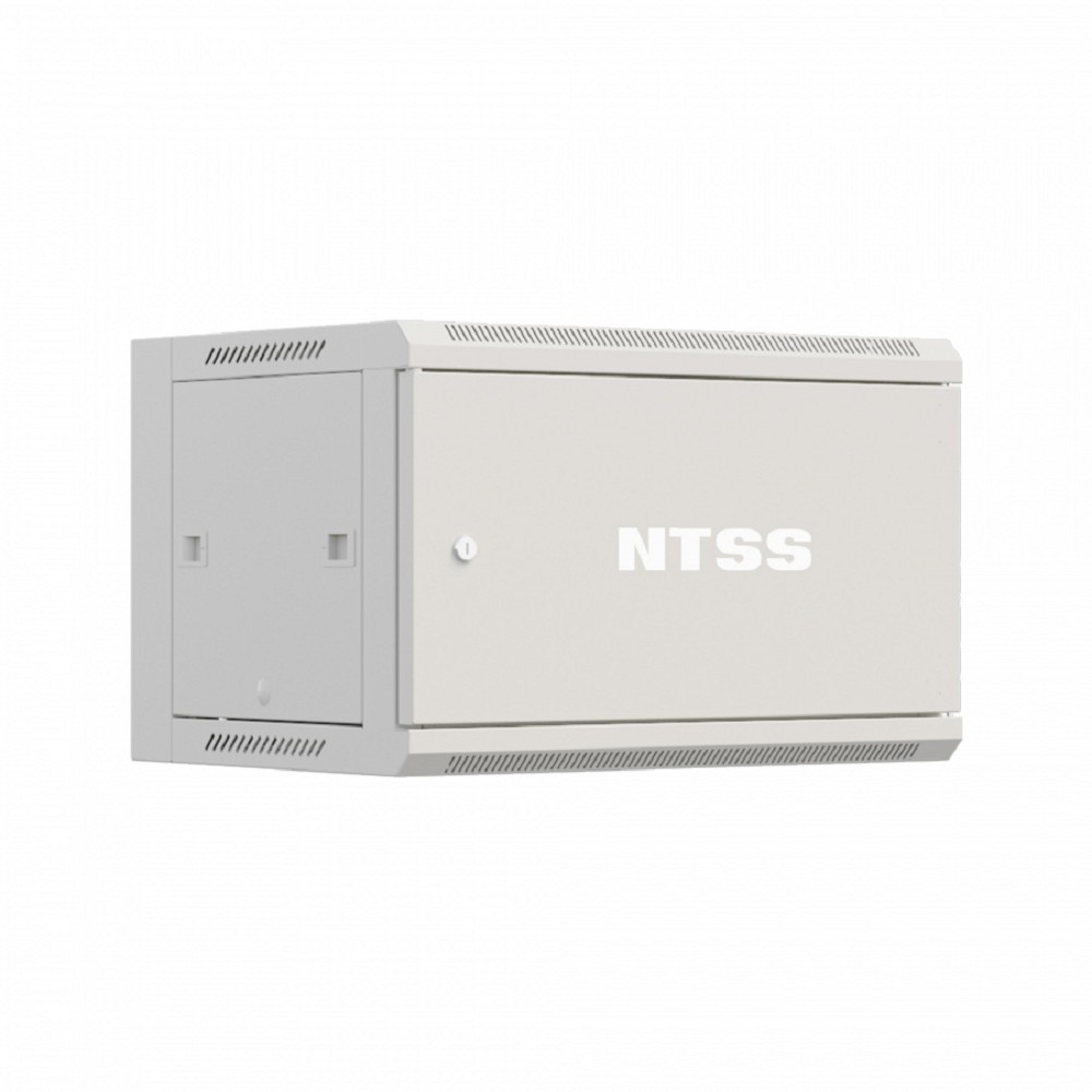 NTSS Шкаф настенный телекоммуникационный NTSS W 6U 600х600х370мм, 2 профиля 19, дверь сплошная металл, боковые стенки съемные, разобранный, серый RAL 7035 NTSS-W6U6060FD