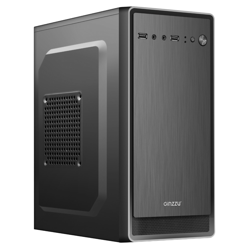 Корпус MiniTower Ginzzu B180, mATX, 2xUSB2.0, черный,без БП, без вентиляторов