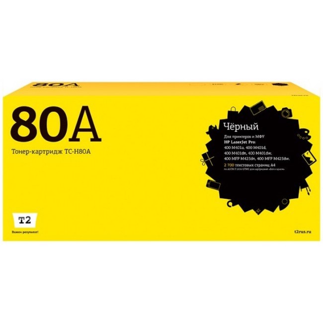 T2 CF280A Картридж (TC-H80A) для LaserJet Pro 400 M401a/400 M401d/400 M401dn/400 M401dw/400 MFP M425dn/400 MFP M425dw (2700 стр.) с чипом