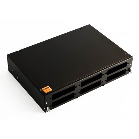 Hyperline FO-19V-2U-6xSLT-W130H30-48UN-BK Бокс оптический универсальный 19" выдвижной, с полкой, от 8 до 48 портов (SC, duplex LC, ST, FC), со сплайс пластиной, без Пигтейлов и проходных адаптеров, 2U
