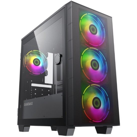 Gamemax Aero Mini mATX case, black, w/o PSU, w/1xUSB3.0+1xUSB2.0, w/3x12cm ARGB front fans GMX-12-Rainbow-D), w/1x12cm ARGB rear fan (GMX-12-Rainbow-D)