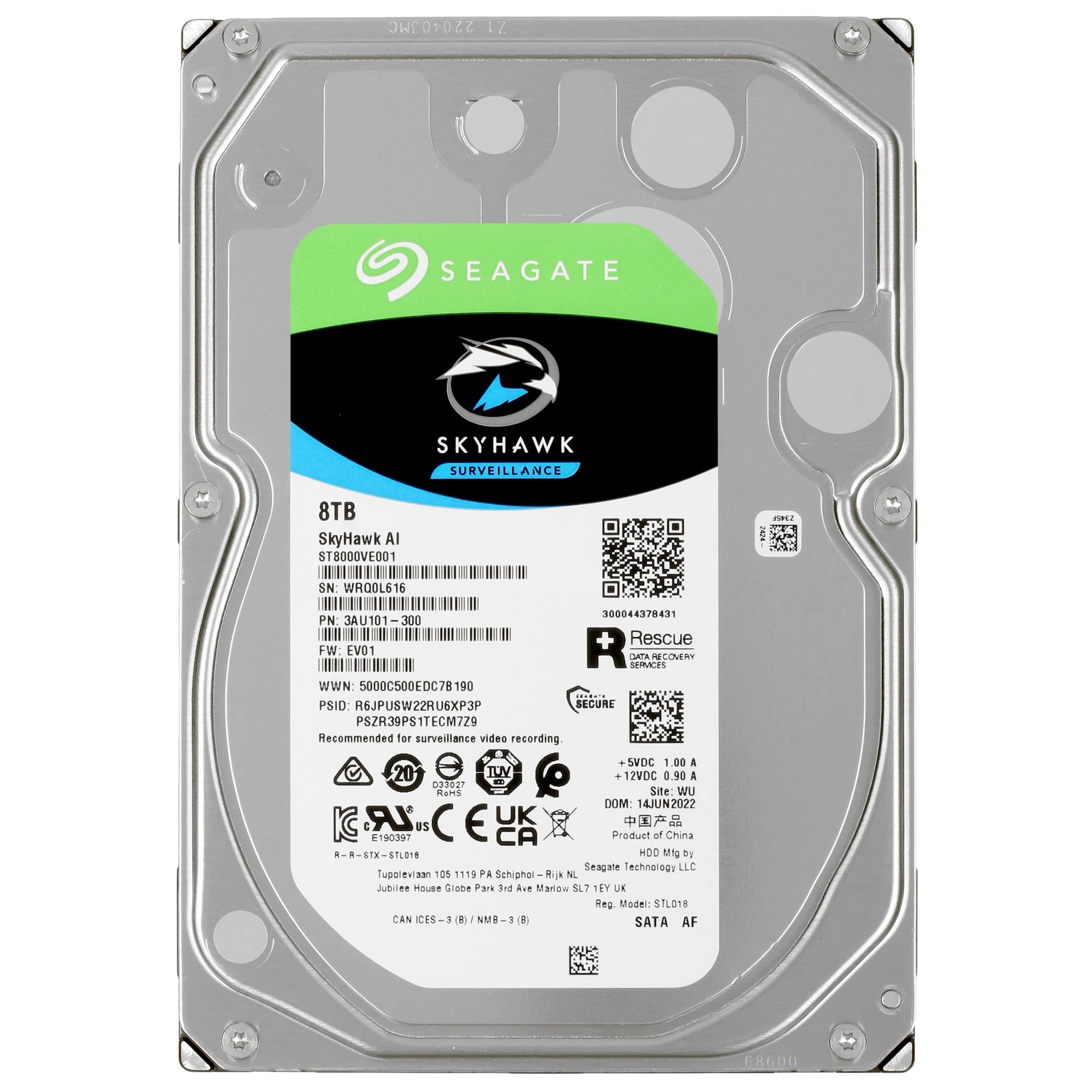8TB Seagate SkyHawkAl (ST8000VE001) {SATA 6 Гбит/с, 7200 rpm, 256 mb buffer, для видеонаблюдения}