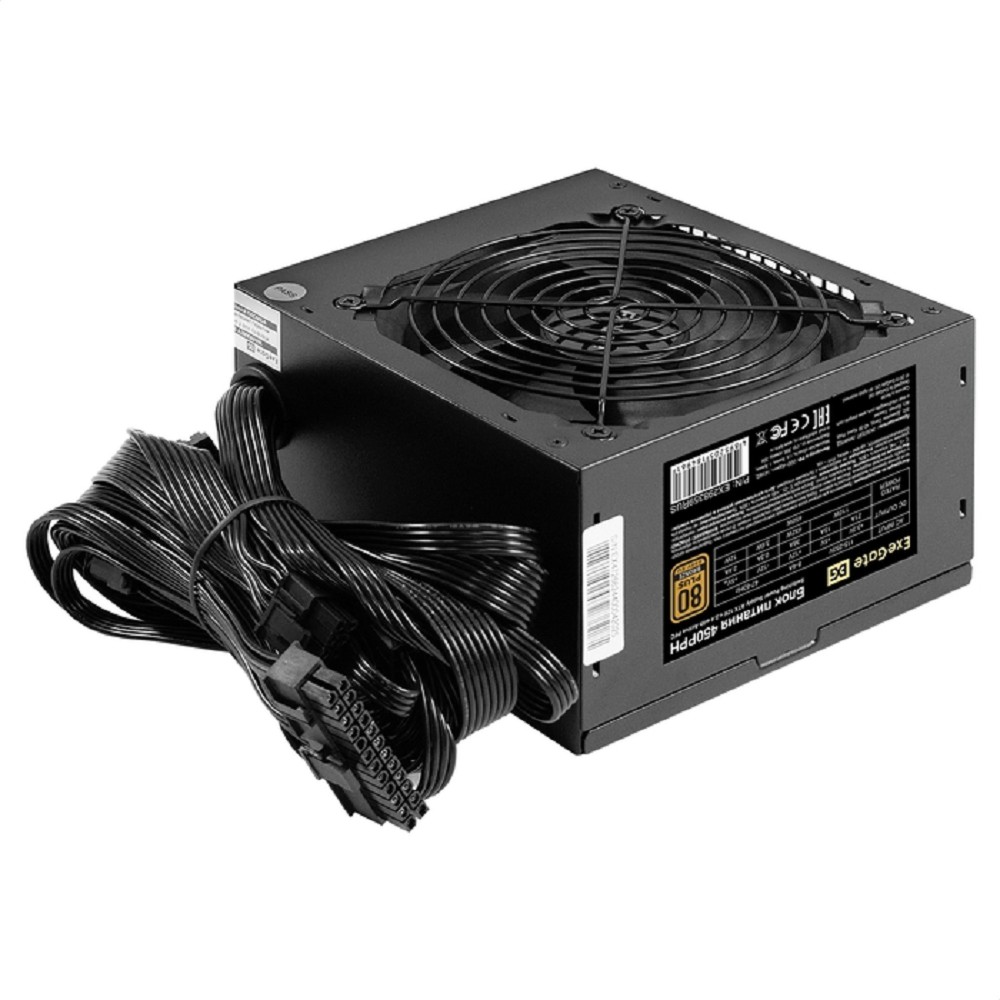 Exegate EX298359RUS-OEM Блок питания 450W ExeGate 80 PLUS® Bronze 450PPH-OEM (ATX, APFC, КПД 88% (80 PLUS Bronze), 12cm fan, 24pin, (4+4)pin, 2xPCI-E, 3xSATA, 3xIDE, black, RTL)