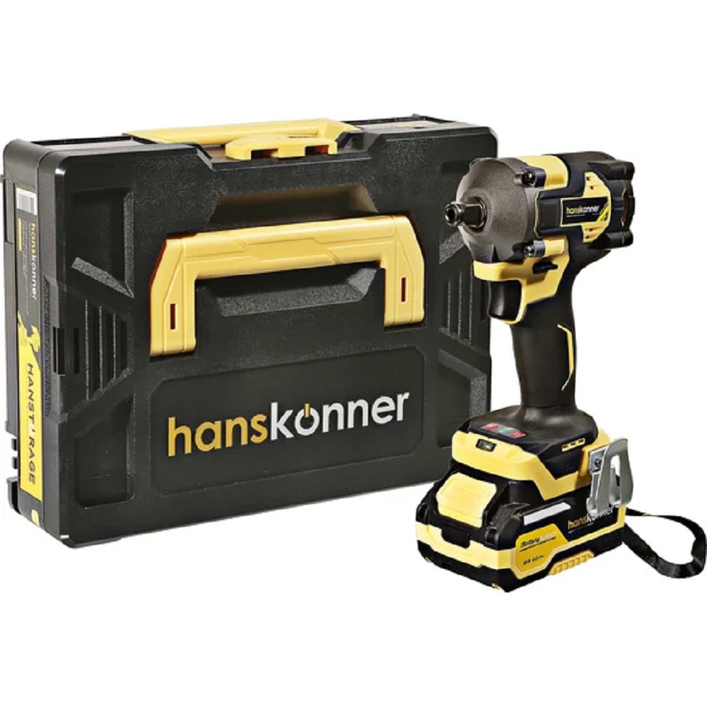 Гайковерт ударн б/щ Hanskonner PLATINUM,18В,1BatterySystem,420Нм,1/2",1х4Ач,кейс HS [HCD20420BLC]