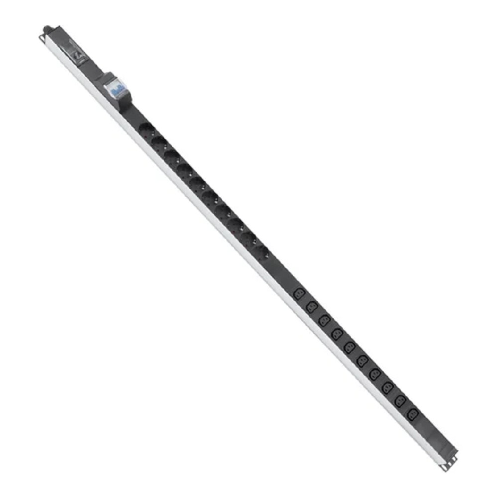 Cabeus PDU-16-10S-10C13-B-T Блок розеток для 19" шкафов, вертикальный, 10 розеток Schuko, 10 розеток IEC 320 C13, 16А, автомат защиты, алюминиевый корпус, клеммная колодка