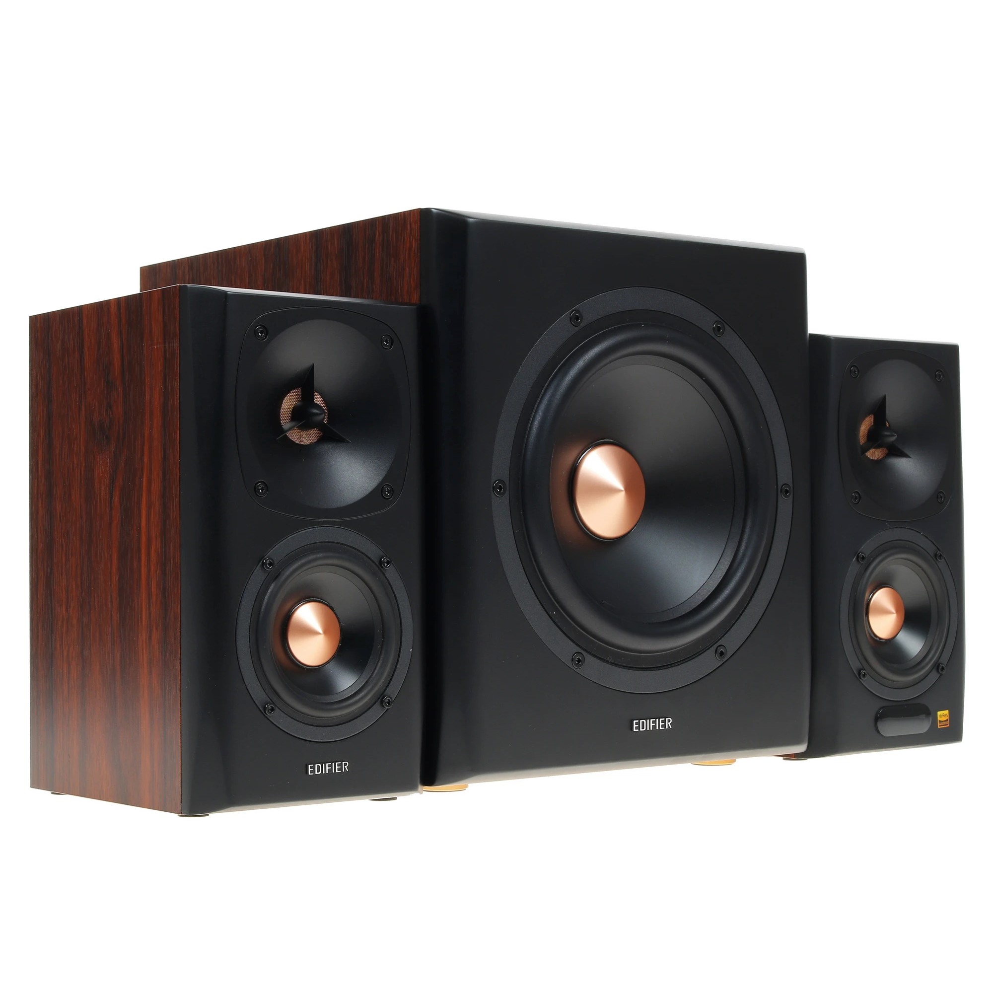 Edifier S360DB Brown {2 сат. + сабвуфер,150W RMS, 40-20000Гц, дерево, беспроводной пульт ДУ, Bluetooth aptX}