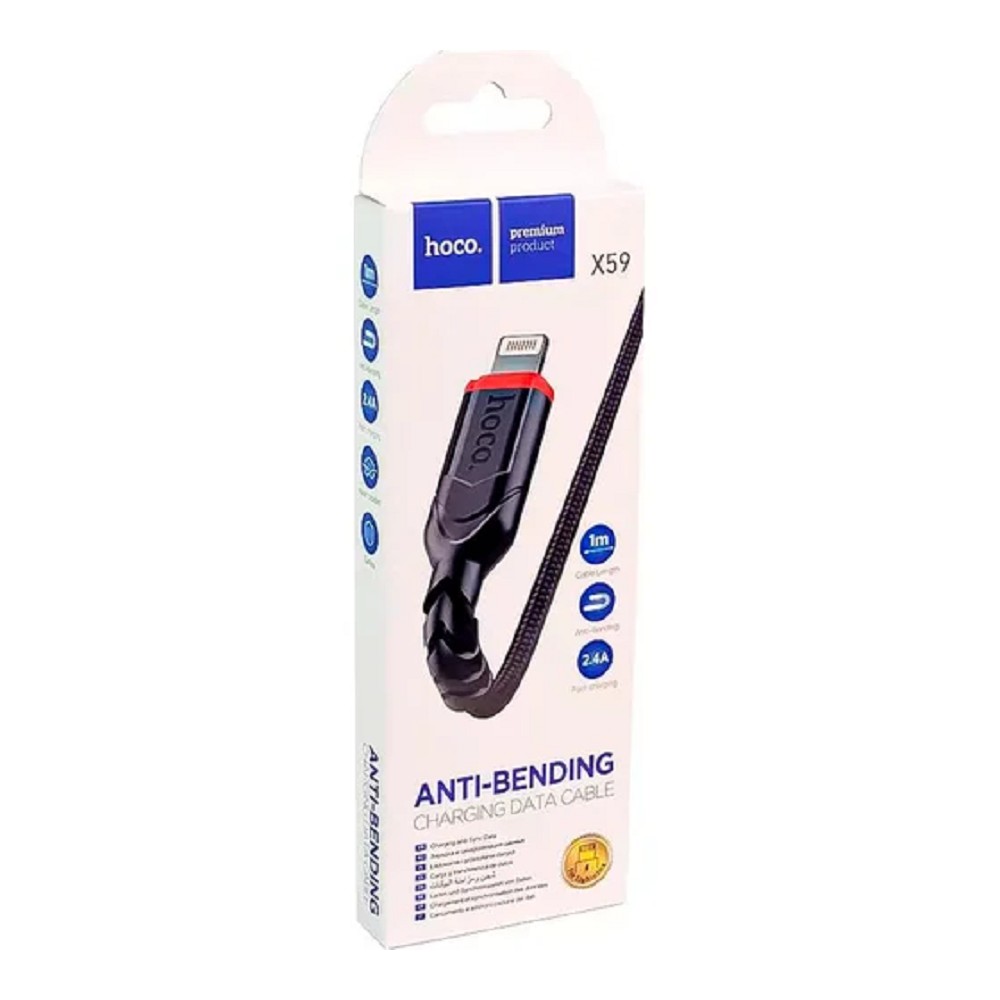 HOCO X59/ USB кабель Lightning/ 1m/ 2.4A/ Нейлон/ Black