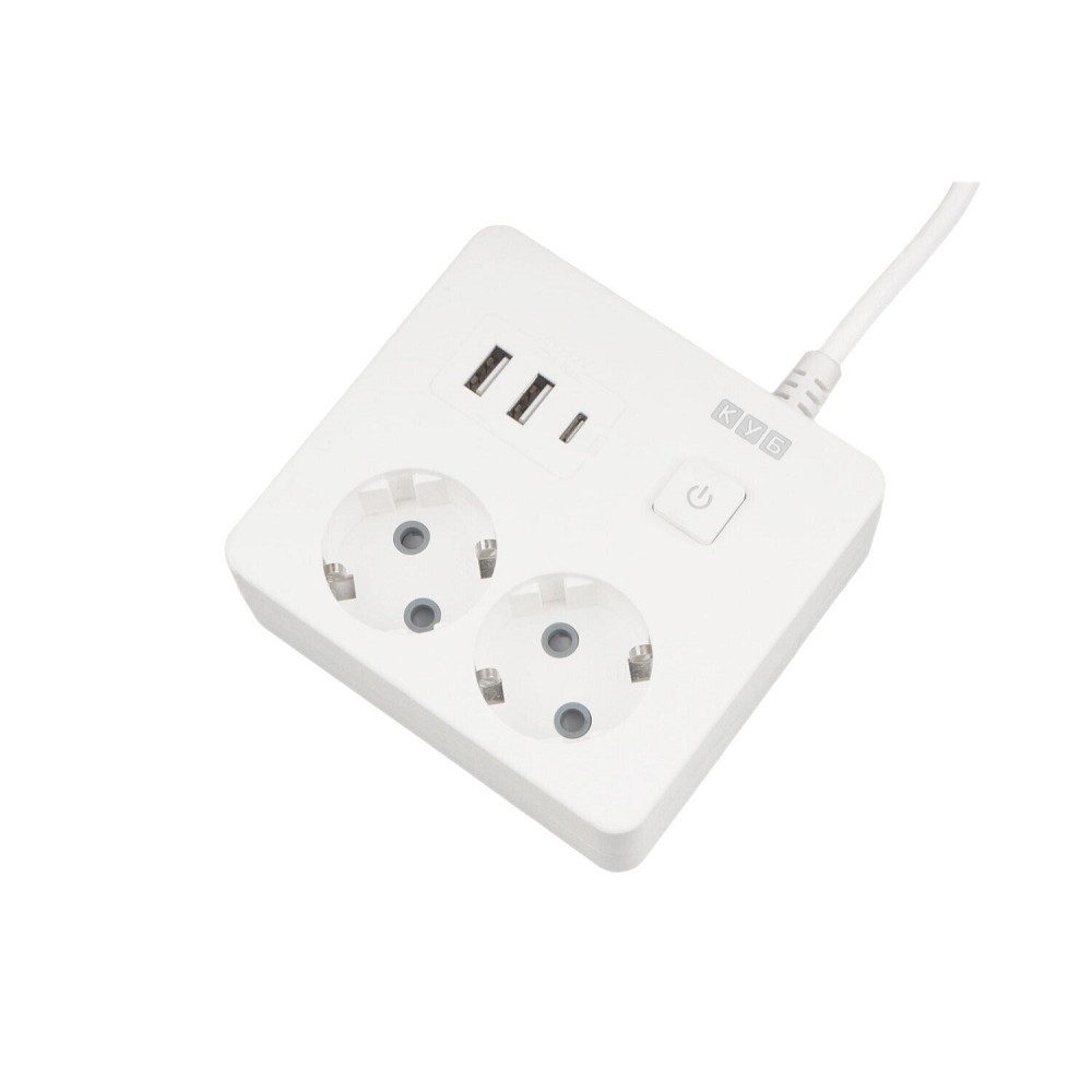 PowerCube Бытовой удлинитель (PC-1-2M) 2р с/з вык.,3USB, 3500 Вт, 16А, 1.9 м, 3*1,0 (белый) квадрат {22299}