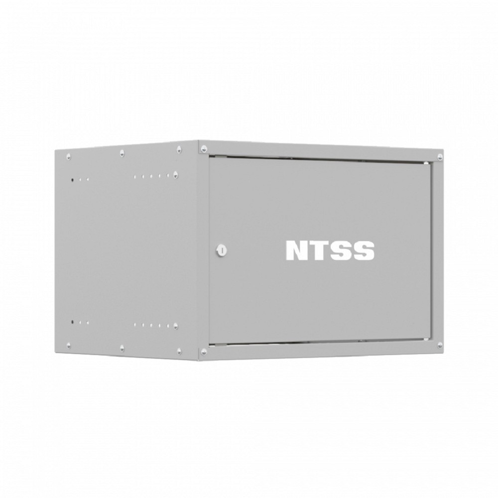 NTSS Шкаф настенный телекоммуникационный NTSS LIME 6U 550х600х370мм, 2 профиля 19, дверь сплошная металл, боковые стенки несъемные, разобранный, серый RAL 7035 NTSS-WL6U5560FD