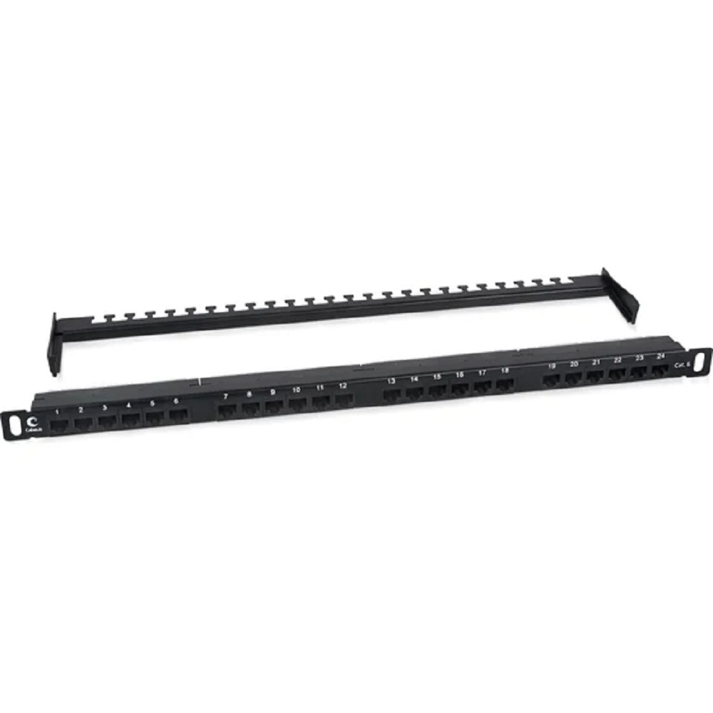 Cabeus PLHD-24-Cat.6-Dual-180-0,5U Патч-панель высокой плотности 19" (0,5U), 24 порта RJ-45, категория 6, Dual IDC,180 градусов, с задним кабельным организатором