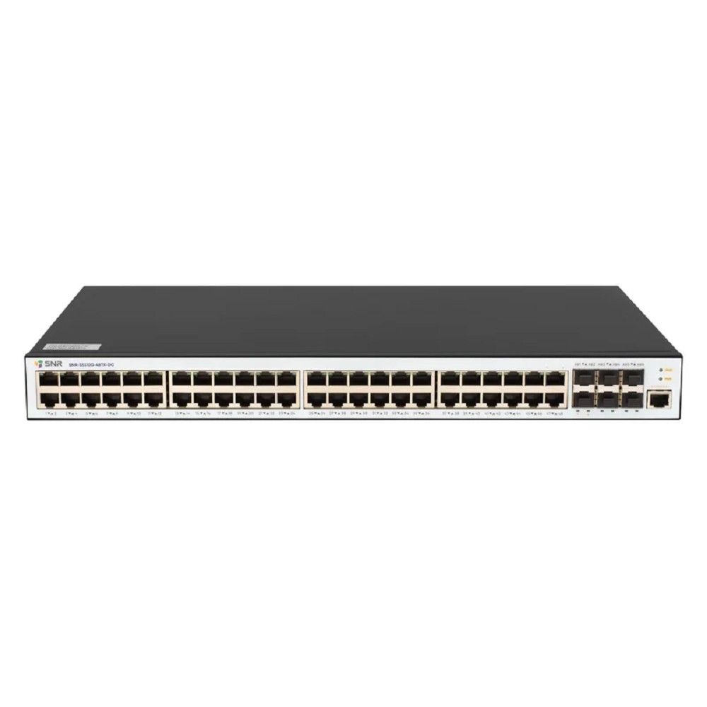 SNR SNR-S5310G-48TX-DC Управляемый коммутатор уровня 2+, 48 портов 10/100/1000Base-T, 6 портов 1/10G SFP+, встроенный БП ~220V AC, RPS 36-72V DC