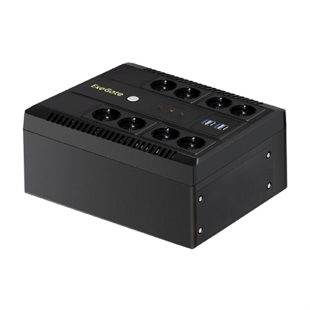 Exegate EX295011RUS ИБП ExeGate NEO NNB-650.LED.AVR.8SH.CH <650VA/390W, LED, AVR, 8*Schuko, 4*USB-порта для зарядки, Black>