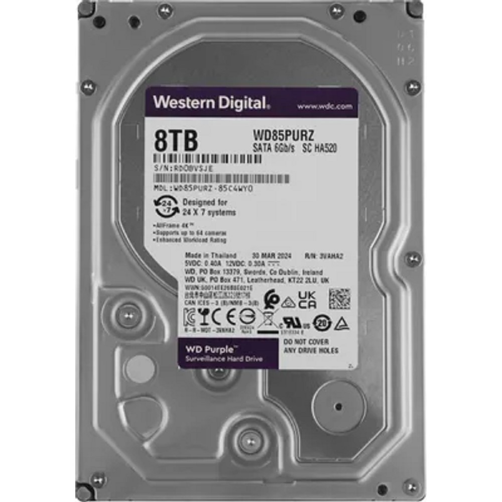 8TB WD Purple (WD85PURZ) {Serial ATA III, 5640- rpm, 256Mb, 3.5"}