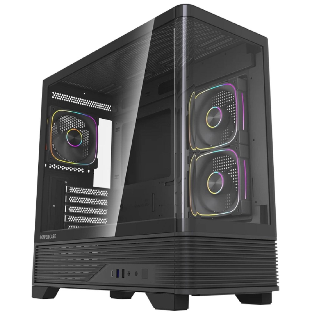 Powercase Корпус Vision Micro M6B, Curved Glass, Type-C, 3x 120mm ARGB PWM Fan, чёрный, mATX  (CVMM6B-A3)