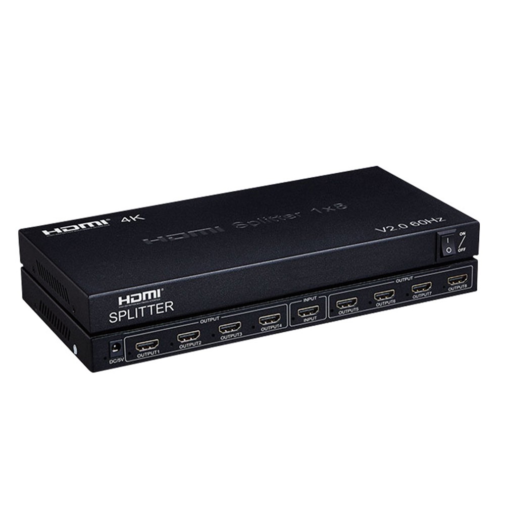 ORIENT HSP0108HV2-2.0, HDMI разветвитель 1->8, UHD 4K/60Гц (3840x2160),  HDR10, HDMI 2.0b, 18 Гбит/с, HDCP 2.2, внешний БП 5В, метал.корпус (33397)