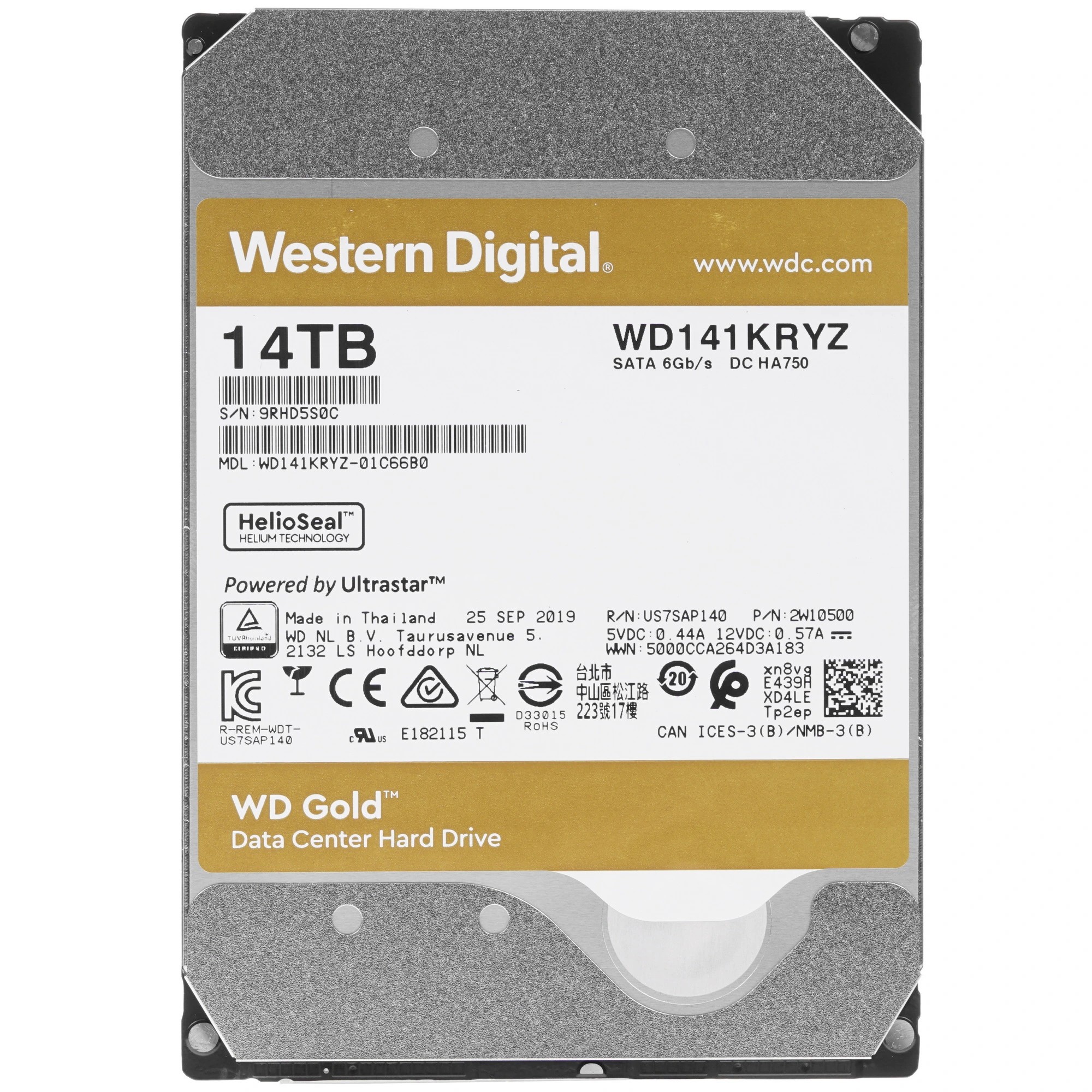 14TB WD Gold  (WD141KRYZ) {SATA III 6 Gb/s, 7200 rpm, 512Mb buffer}