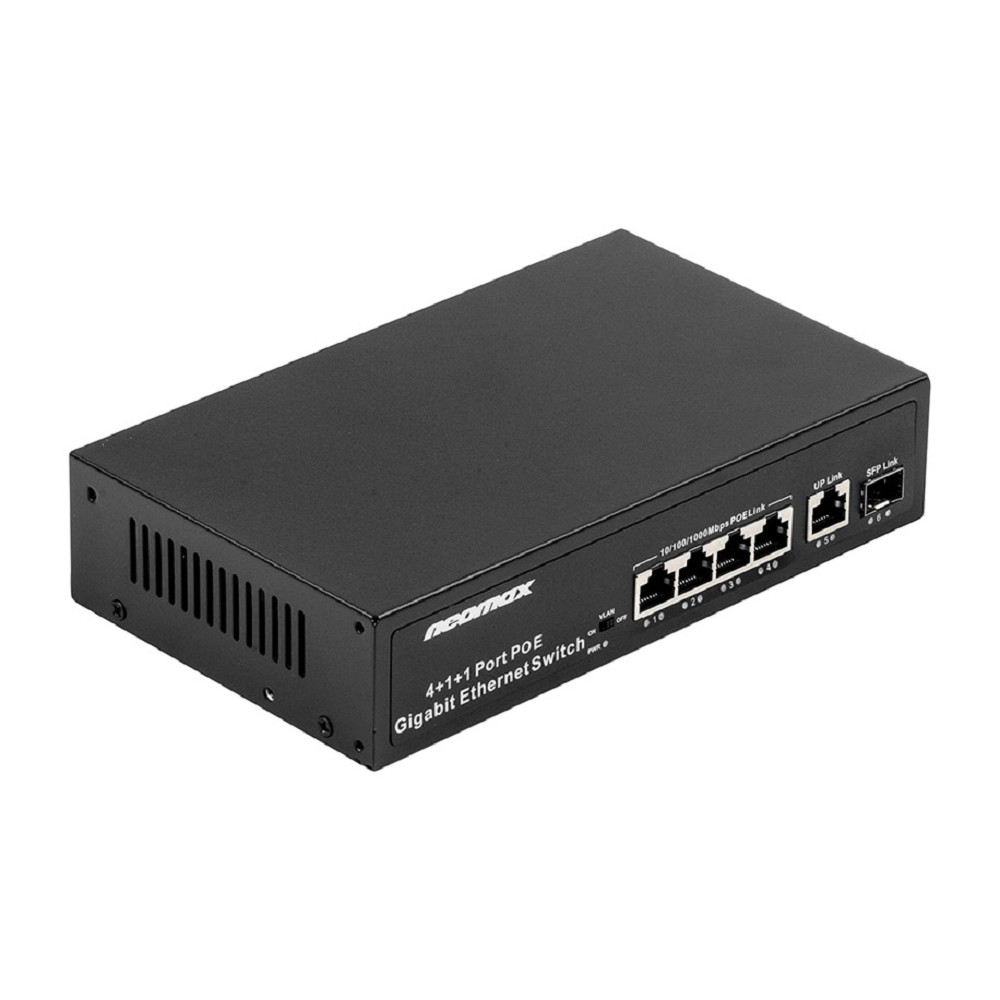 NEOMAX неуправляемый коммутатор NMS-106PoE-1000-S, 6 портов 1000 Mbps, 4xPoE+, 1xSFP, 110W, металл
