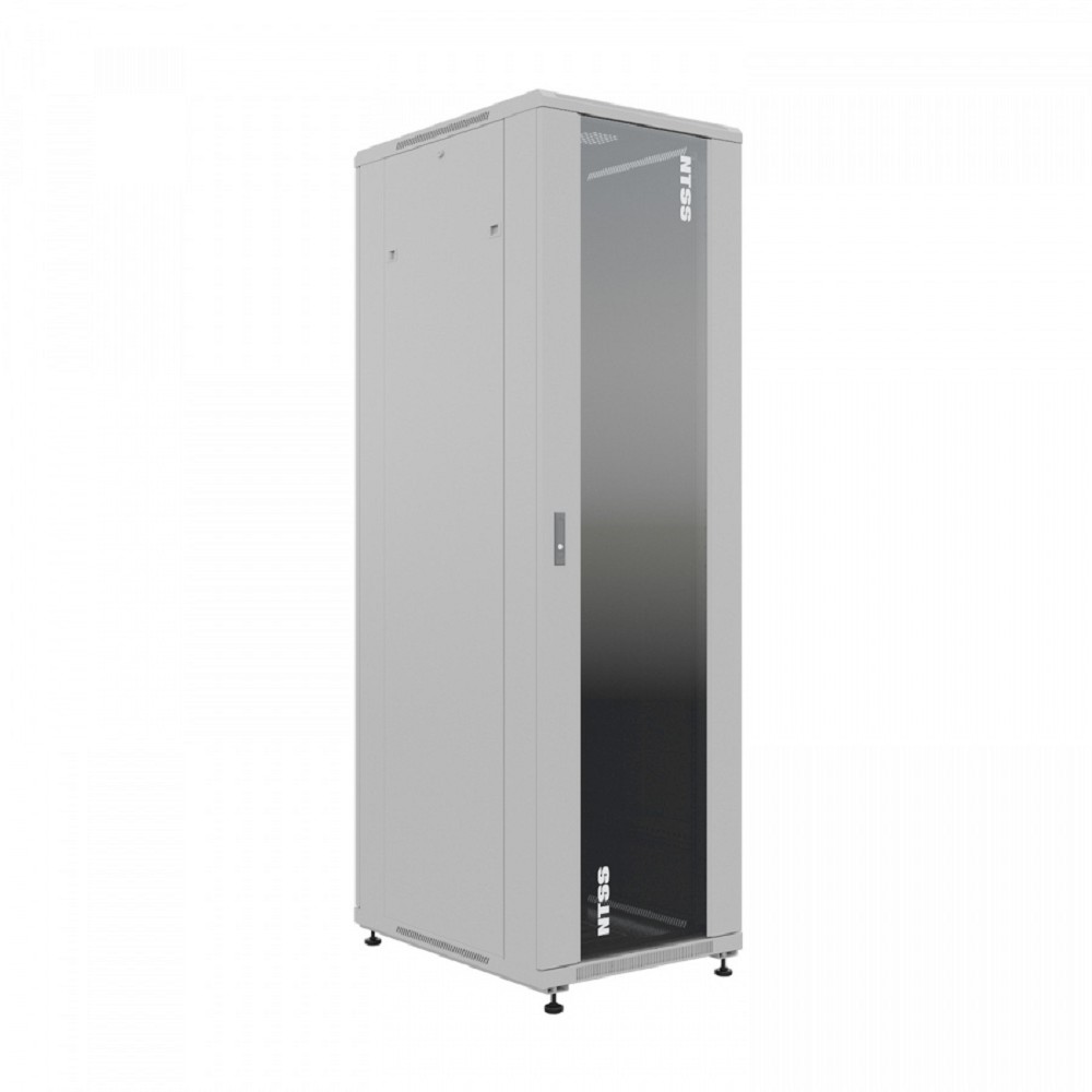 NTSS Шкаф напольный универсальный серверный NTSS R 22U 600х800мм, 4 профиля 19, двери стекло и сплошная металл, боковые стенки съемные, регулируемые опоры, разобранный, серый RAL 7035 NTSS-R22U6080GS-