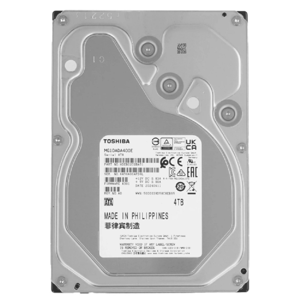 4TB Toshiba Enterprise Capacity ( MG10ADA400E) HDD 3.5" SATA , 7200 rpm, 512MB buffer, 512e/4Kn,, 1 year