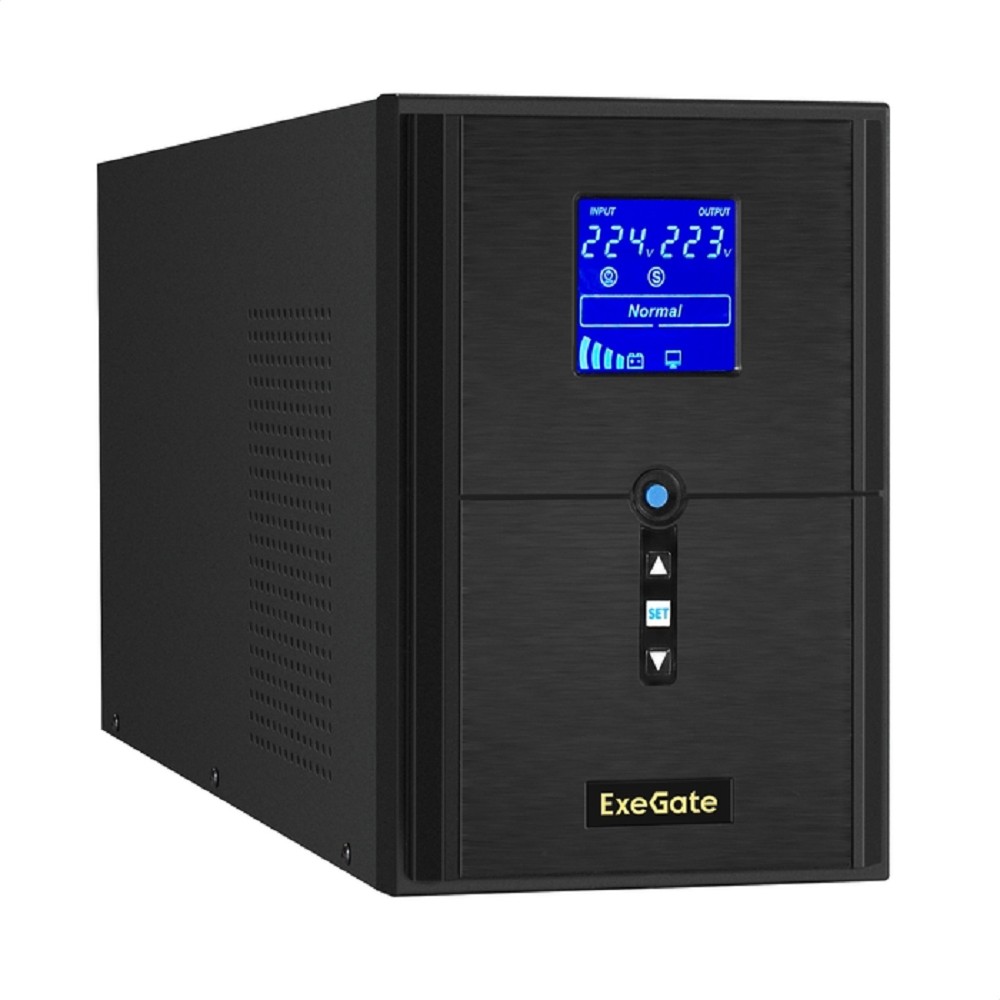 Exegate EX295989RUS ИБП (инвертор, синус, для котла) ExeGate SineTower SZ-2000.LCD.AVR.3SH.1C13.USB <2000VA/1600W, чистая синусоида, LCD дисплей, AVR, 3*Schuko+1*C13, USB, линейно-интерактивный, внешн