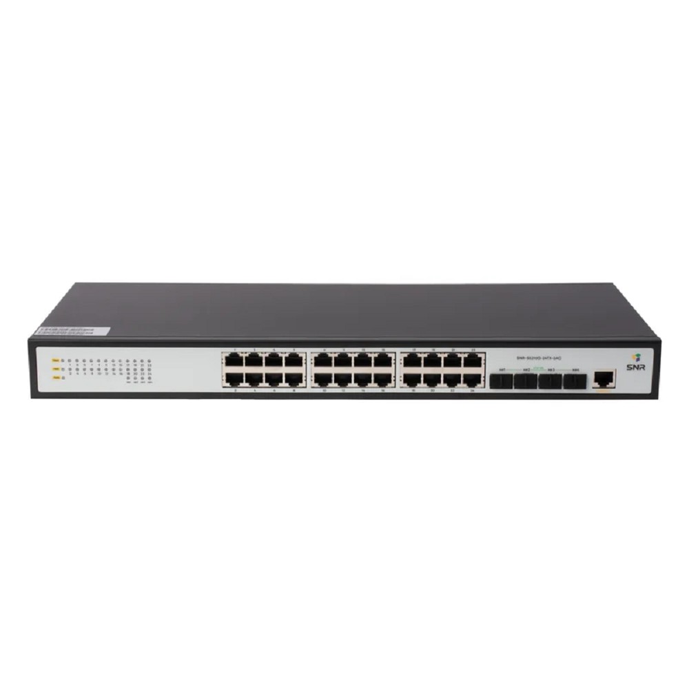 SNR-S5210G-24TX-2AC Управляемый коммутатор уровня 2+, 24 порта 10/100/1000Base-T, 4 порта 1/10G SFP+, Два встроенных БП ~220V AC