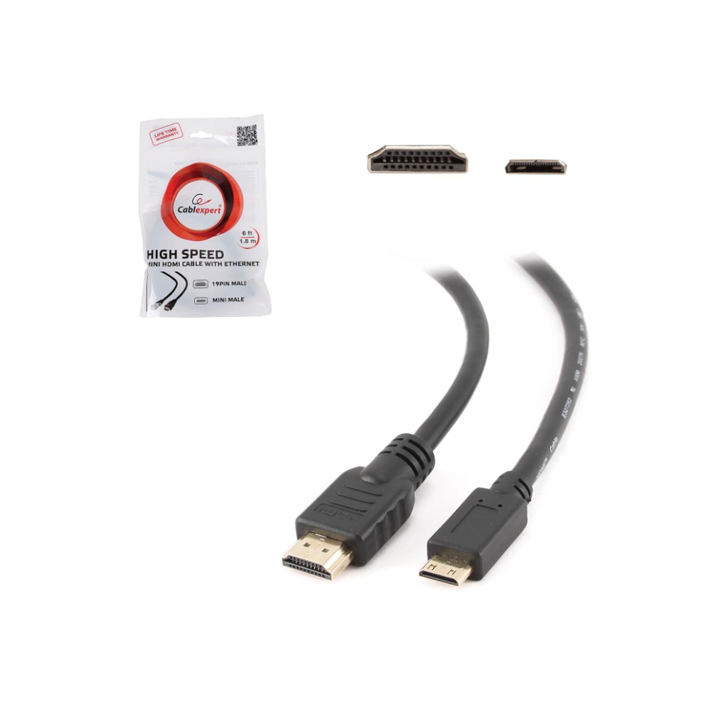 Кабель HDMI-miniHDMI Cablexpert CC-HDMI4C-6, 19M/19M, v2.0, медь, позол.разъемы, экран, 1.8м, черный, пакет
