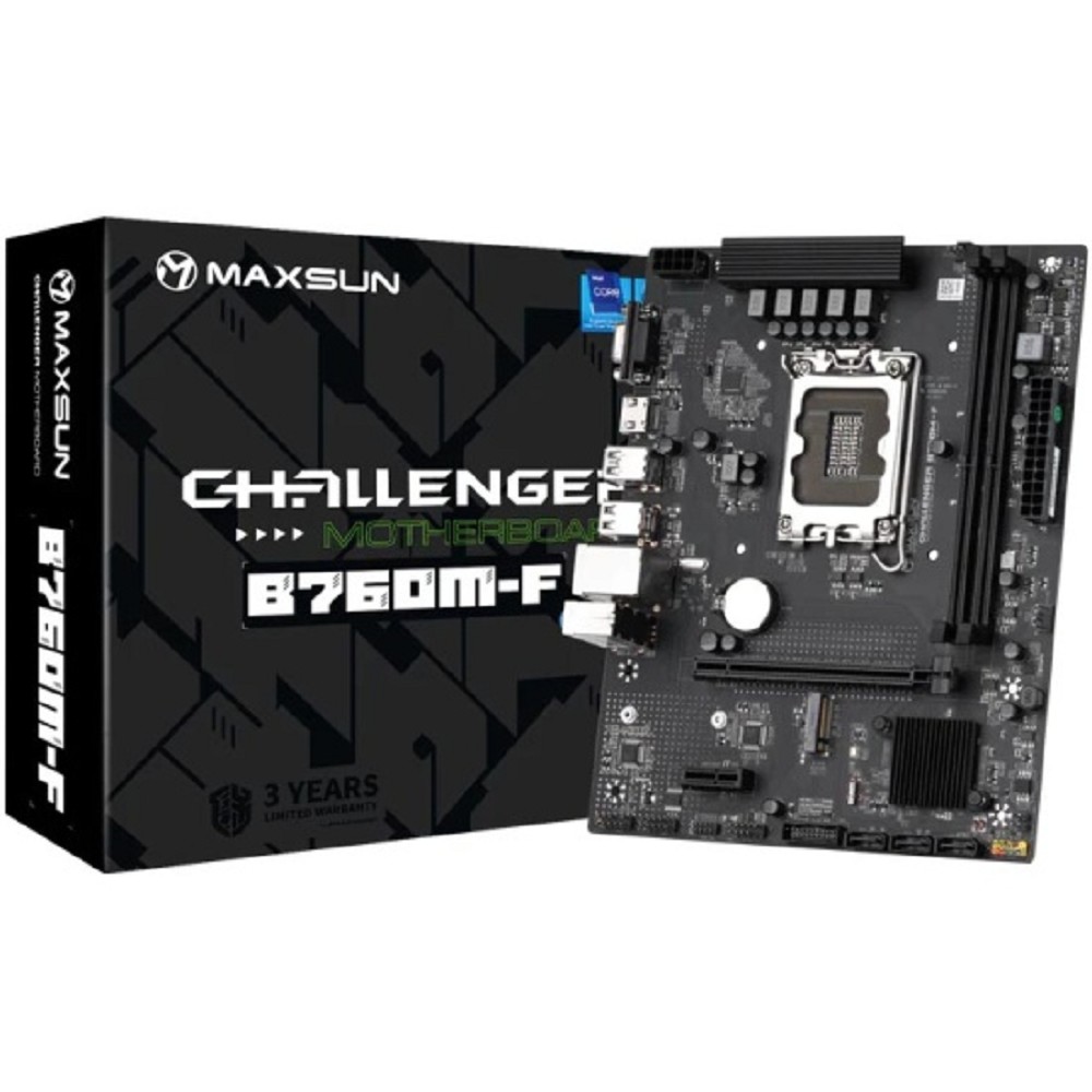 MAXSUN MS-Challenger B760M-F (Socket 1700, mATX, 2*DDR4, VGA/HDMI, 3*SATA3, 1*M.2, 1xPCI-E x16 /1xPCI-E x, 4*USB 2.0, 2*USB 3.2 Gen1 , LAN 1*1G, RTL)