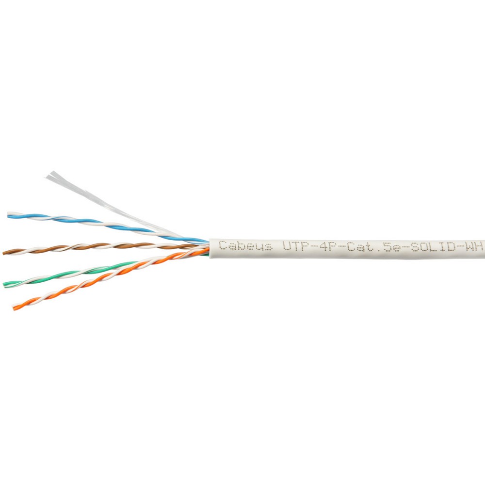 Cabeus UTP-4P-Cat.5e-SOLID-WH-100 Кабель витая пара UTP (U/UTP), категория 5e, 4 пары (24 AWG), одножильный, PVC нг(А)-LS, белый (100 м)