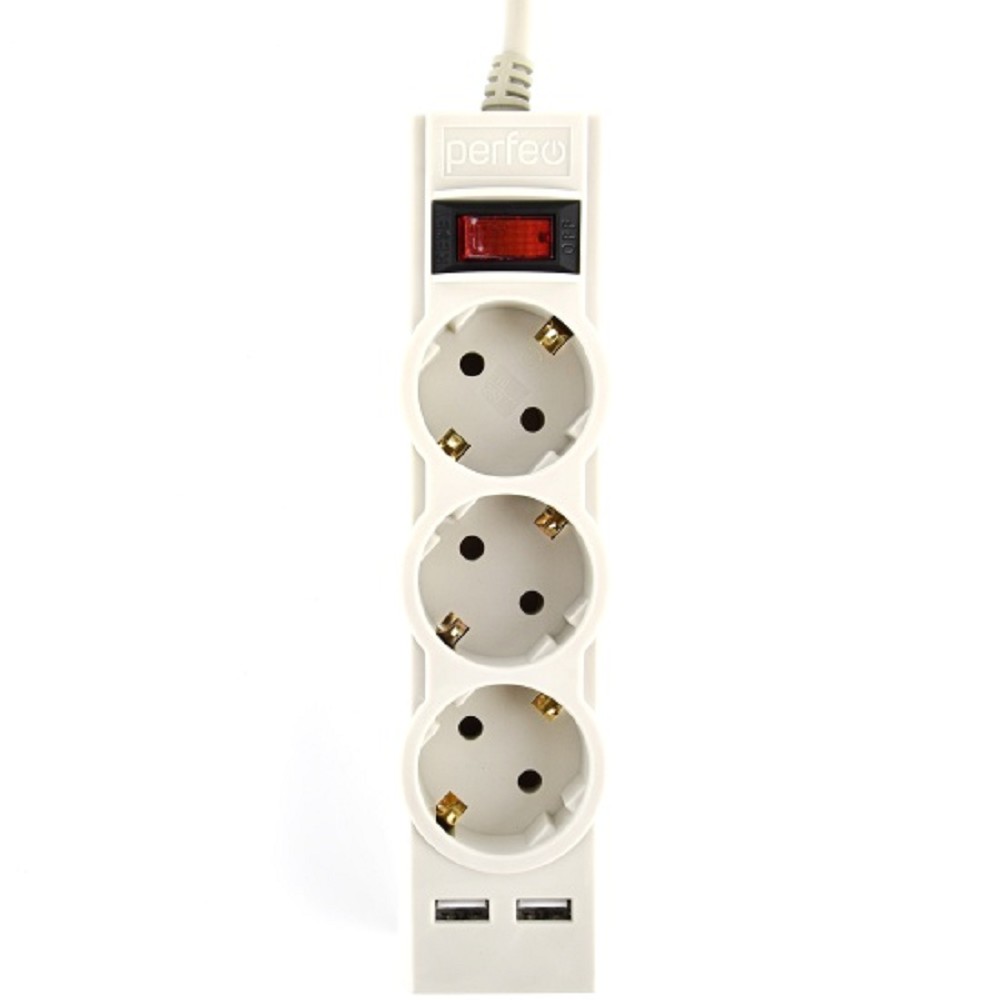 Повреждение упаковки Perfeo сетевой фильтр "POWER-S", 5,0м, 3 розетки 10А, 2USB, 2500 Вт, двойная защита, серый.