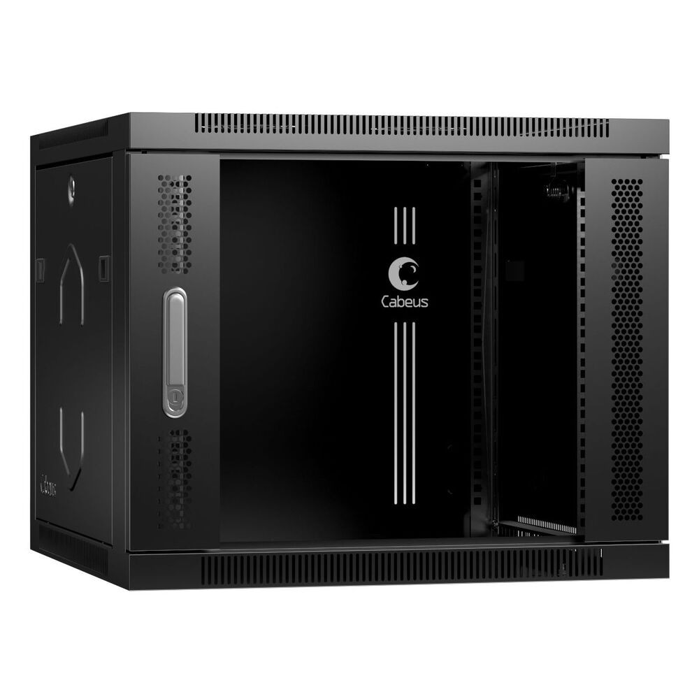 Cabeus SH-05F-9U60/60-BK Шкаф телекоммуникационный настенный 19" 9U 600x600x501mm (ШхГхВ) дверь стекло, цвет черный (RAL 9004)